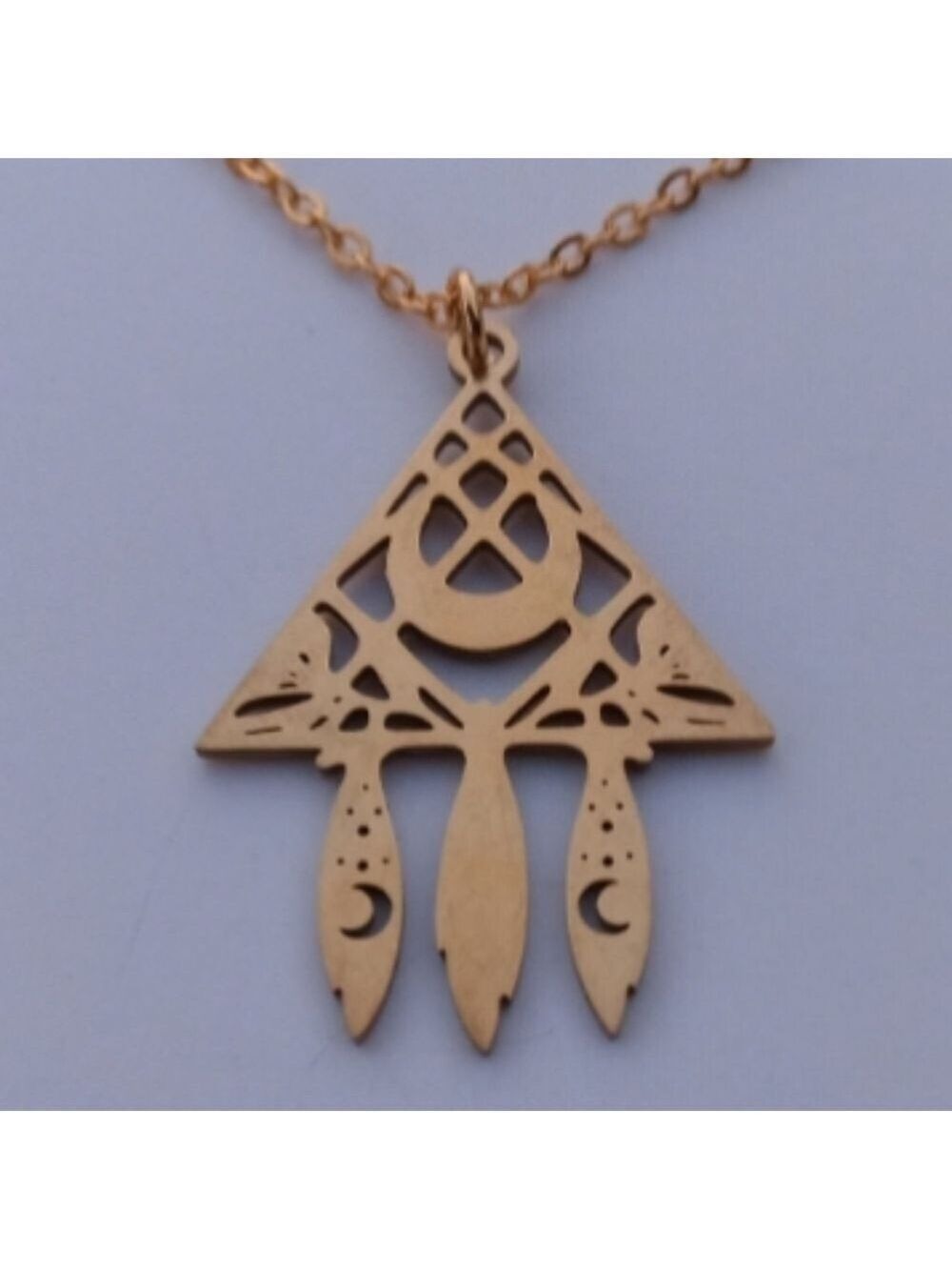 ❤️ 2/$20 Stainless Steel Triangle Moon Feather Boho Luxury Necklace NWT
